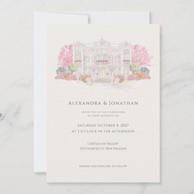 Invitación Elegant Watercolor Villa Wedding  (Anverso)