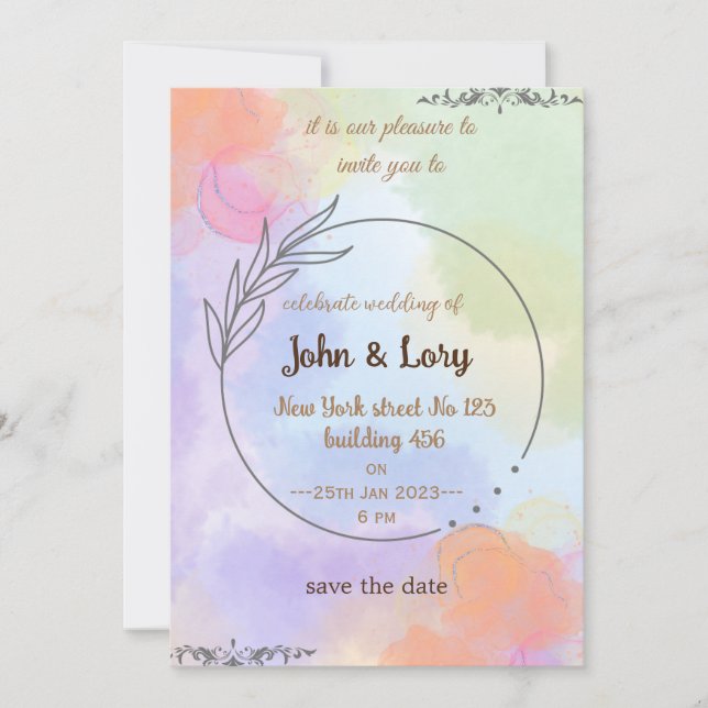 Invitación Elegant Watercolor Wedding Invitation  (Anverso)