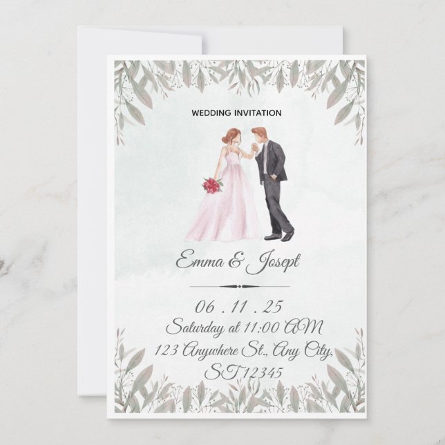 Invitación Elegant Watercolor Wedding Invitation  (Anverso)
