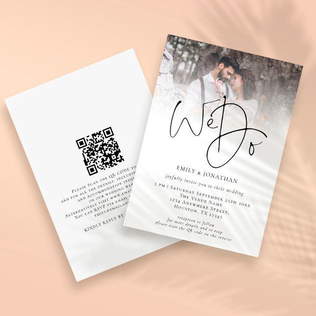Invitación Elegant We Do Código QR Foto Boda (Front and back view. Part of the Photo Overlay Wedding Invitation Collection of Matching products )