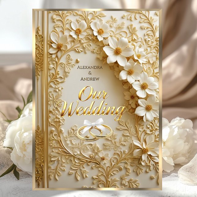 Invitación Elegant Wedding Book Ornate Gold White Floral (Subido por el creador)