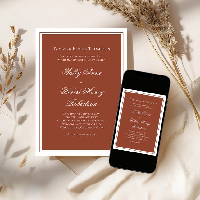 Invitación Elegant Wedding Calligraphy Burgundy Script  (Simple minimalist wedding invitation template.)