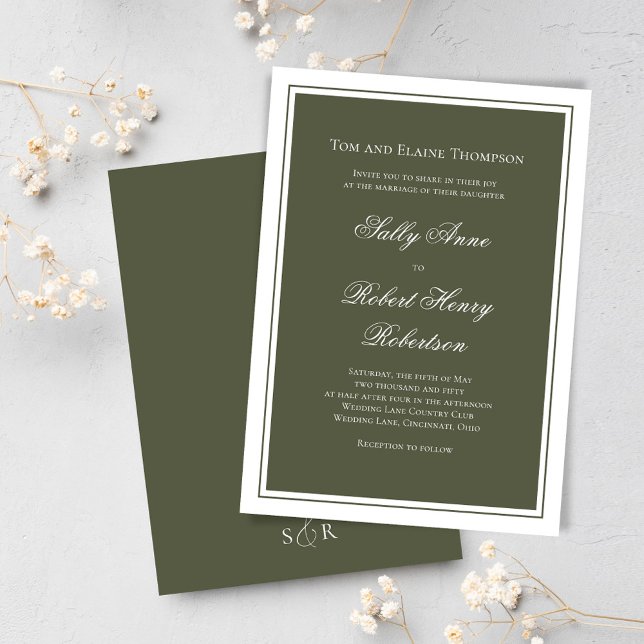 Invitación Elegant Wedding Calligraphy Green Script  (Green classic and elegant wedding invitation template. )