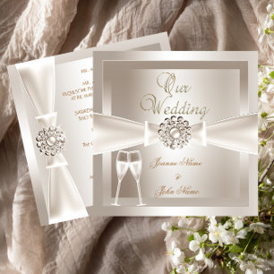 Invitación Elegant Wedding Damask Cream White Champagne