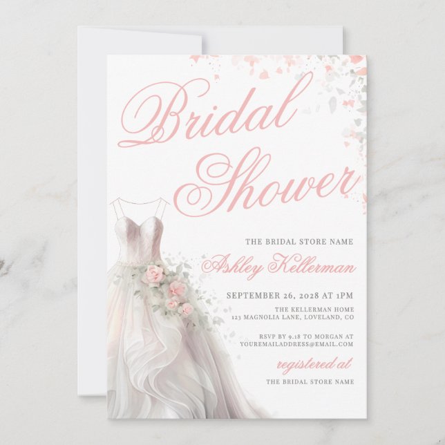 Invitación Elegant Wedding Dress Bridal Shower (Anverso)