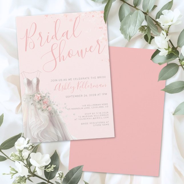 Invitación Elegant Wedding Dress Bridal Shower (Elegant Wedding Dress Bridal Shower Invitation )