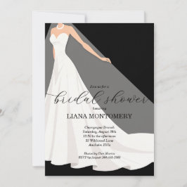Invitación Elegant Wedding Dress on Black Bridal Shower