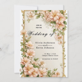 Invitación Elegant Wedding Flora Frame With Soft Pink Flowers
