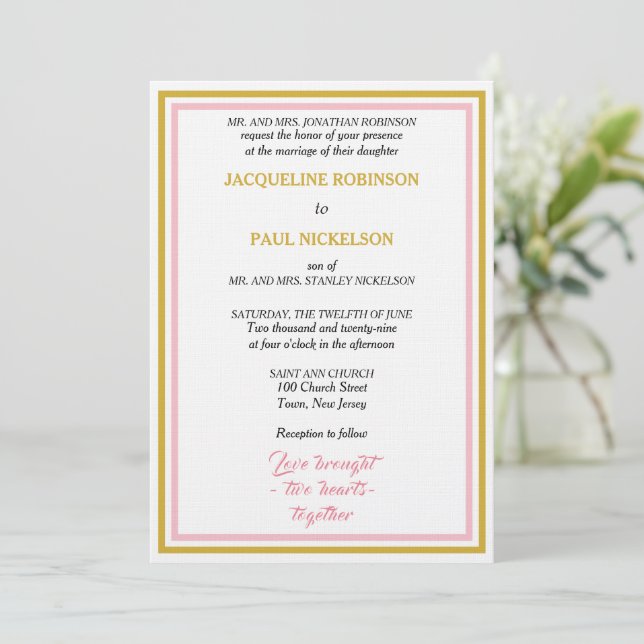 Invitación Elegant Wedding Geometric Pink Gold  (Anverso de pie)