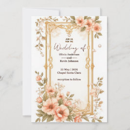 Invitación Elegant Wedding Gold Frame With Soft Pink Flowers