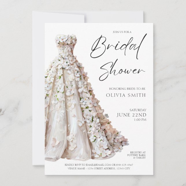 Invitación Elegant Wedding Gown Bridal Shower Invitation (Anverso)