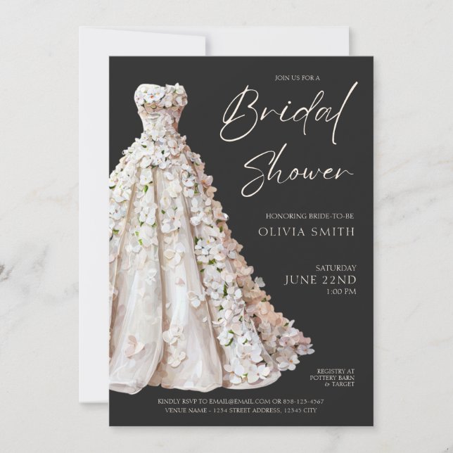 Invitación Elegant Wedding Gown Bridal Shower Invitation  (Anverso)