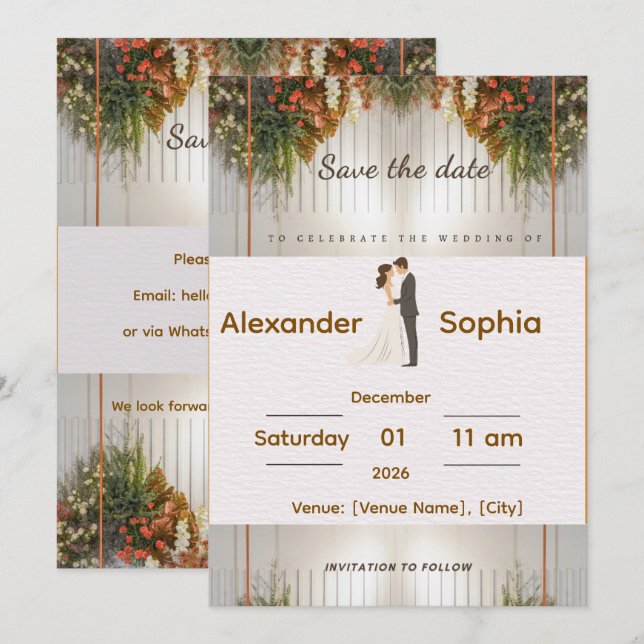 Invitación Elegant Wedding Invitation | Editable Names, Date  (Anverso / Reverso)