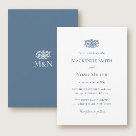Invitación Elegant Wedding Monogram Invitation Ornate Blue