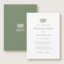 Invitación Elegant Wedding Monogram Invitation Ornate Green
