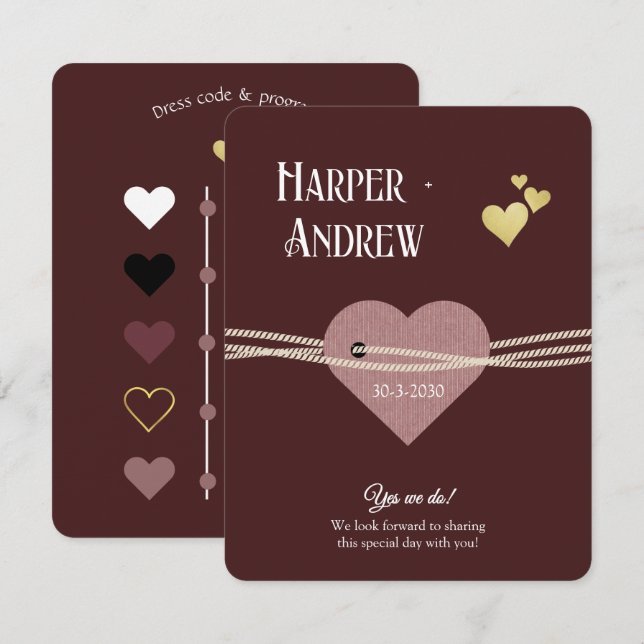 Invitación Elegant Wedding Program/ Dress Code Card  (Anverso / Reverso)
