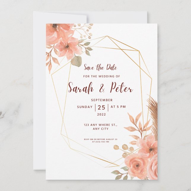 Invitación Elegant Wedding Save The Date Minimal Design (Reverso)