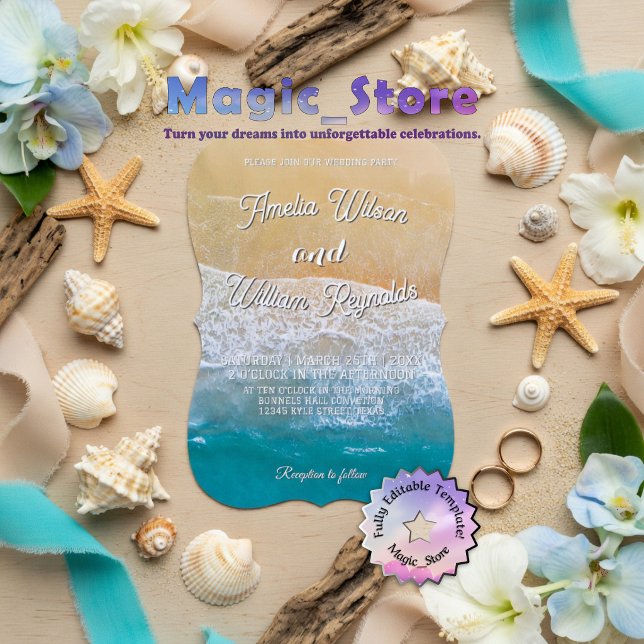 Invitación Elegant Wedding Sea Waves Sand Beach (Subido por el creador)