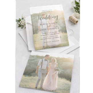 Invitación Elegant White and Black Gold Border Photo Wedding