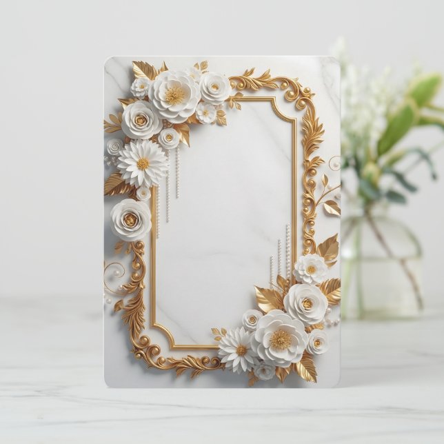 Invitación Elegant White and Gold Floral Frame (Anverso de pie)