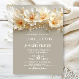 Invitación Elegant White and Gold Floral Wedding