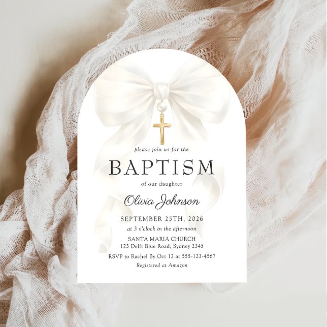 Invitación Elegant White Bow Baptism Girl Invitation (Subido por el creador)