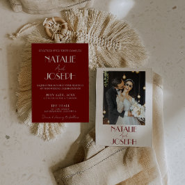Invitación Elegant White Burgundy Minimalist Photo Wedding