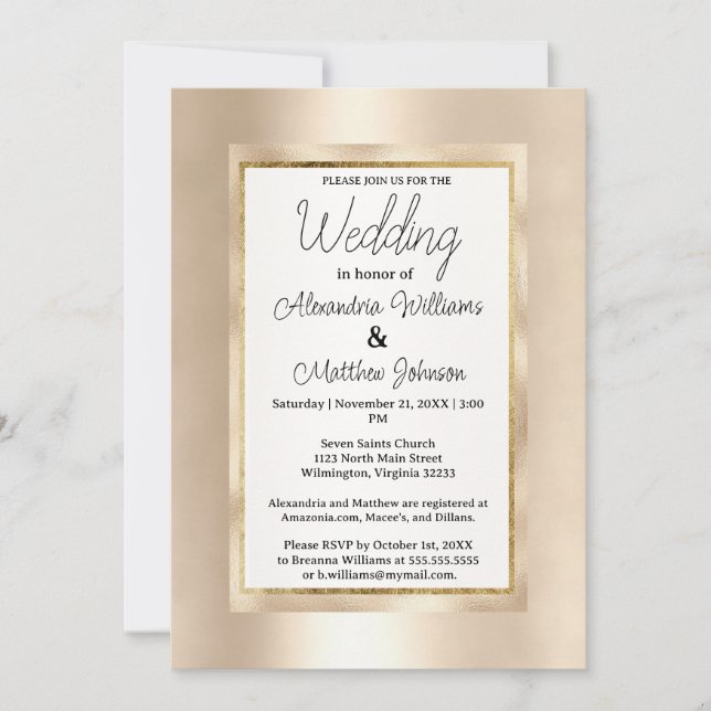 Invitación Elegant white champagne gold glamour Wedding (Anverso)