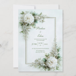 Invitación Elegant White Dahlia Botanical Frame Wedding