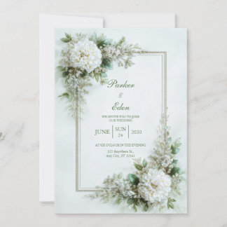 Invitación Elegant White Dahlia Botanical Frame Wedding