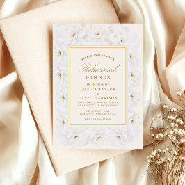 Invitación Elegant White Floral Ivory Gold rehearsal dinner 