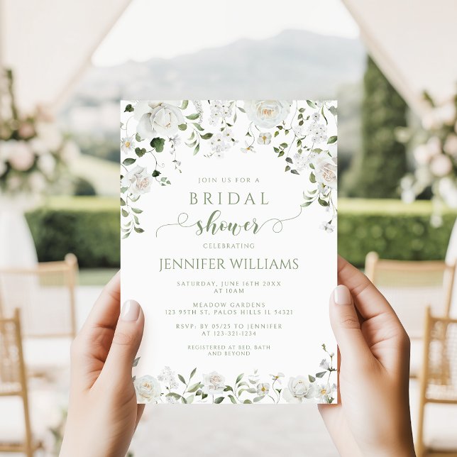 Invitación Elegant White Flower Lush Greenery Bridal Shower (Subido por el creador)