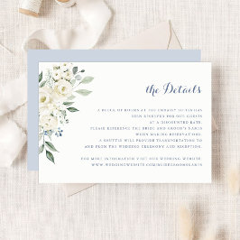 Invitación Elegant White Flowers Dusty Blue Wedding Details