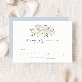 Invitación Elegant White Flowers Dusty Blue Wedding RSVP