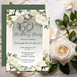 Invitación Elegant White Gardenia Floral 60th Birthday Party<br><div class="desc">Celebrate a milestone birthday with timeless elegance. This sophisticated 60th birthday party invitation features a soft botanical frame of white gardenia and lily florals and delicate greenery surrounding a refined sage green background. The graceful oval frame and classic typography create a polished, upscale look perfect for a stylish birthday celebration....</div>