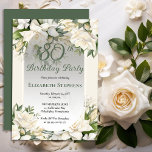 Invitación Elegant White Gardenia Floral 80th Birthday Party<br><div class="desc">Celebrate a milestone birthday with timeless elegance. This sophisticated 80th birthday party invitation features a soft botanical frame of white gardenia and lily florals and delicate greenery surrounding a refined sage green background. The graceful oval frame and classic typography create a polished, upscale look perfect for a stylish birthday celebration....</div>