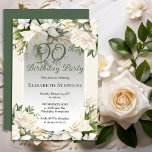 Invitación Elegant White Gardenia Floral 90th Birthday Party<br><div class="desc">Celebrate a milestone birthday with timeless elegance. This sophisticated 90th birthday party invitation features a soft botanical frame of white gardenia and lily florals and delicate greenery surrounding a refined sage green background. The graceful oval frame and classic typography create a polished, upscale look perfect for a stylish birthday celebration....</div>