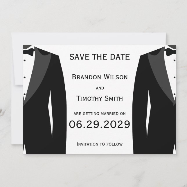 Invitación Elegant White Gay Wedding Save The Date Cards (Reverso)