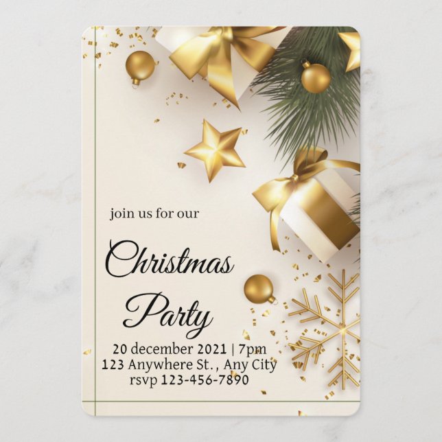 Invitación Elegant White & Gold Christmas Party Invitation (Anverso)