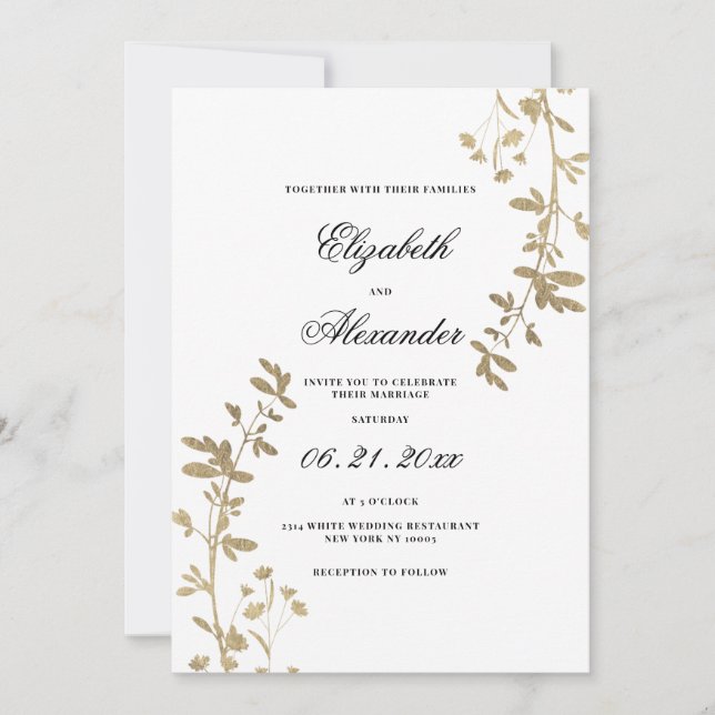 Invitación Elegant white gold floral luxury wedding (Anverso)