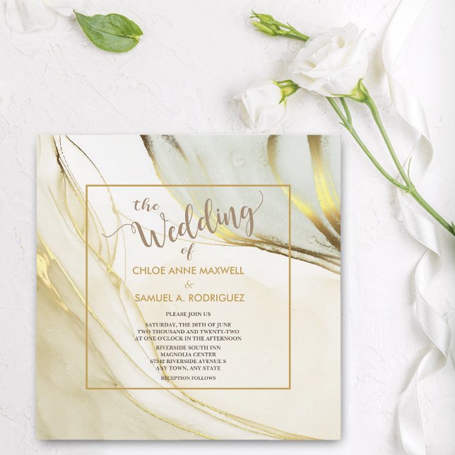 Invitación Elegant White Gold Marble Modern Wedding (Subido por el creador)