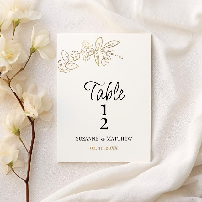 Invitación Elegant white gold simple floral Table Number (Elegant white gold simple floral Table Number)