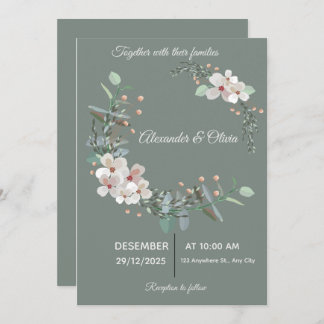 Invitación Elegant White & Green Wedding Invitation