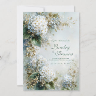 Invitación Elegant White Hydrangea Gold Botanical Wedding