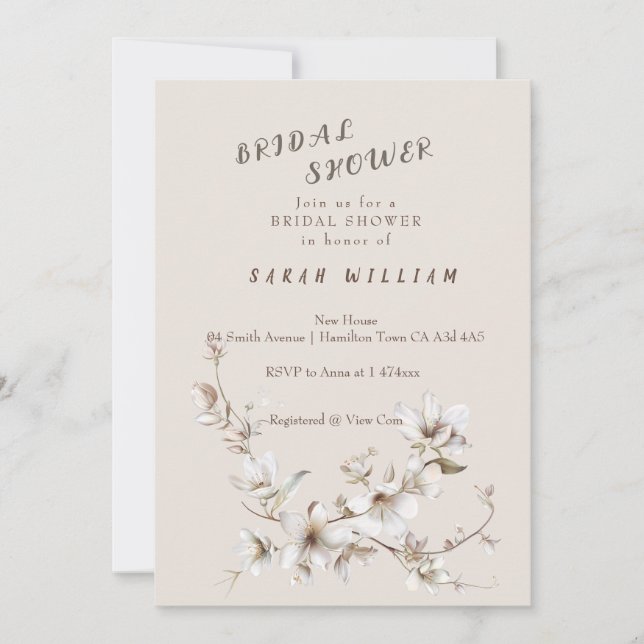 Invitación Elegant White & Ivory Blossom Bridal Shower (Anverso)