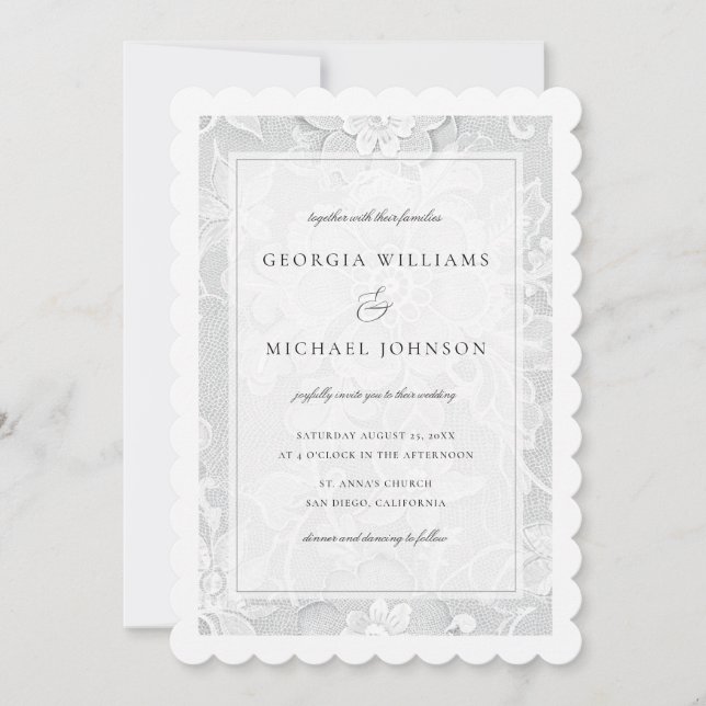 Invitación Elegant White Lace Wedding (Anverso)