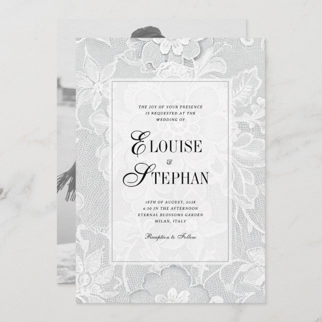 Invitación Elegant White Lace Wedding (Anverso / Reverso)