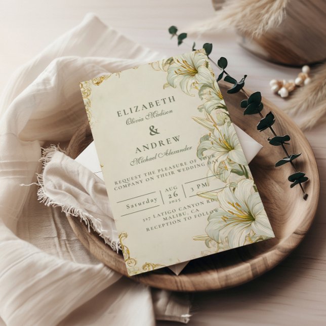 Invitación Elegant White Lily Wedding (Subido por el creador)