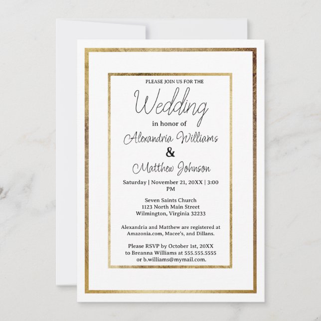 Invitación Elegant white luxury gold glamour Wedding (Anverso)