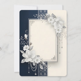 Invitación Elegant White Magnolia Floral Frame with Pearls